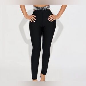 Black Rhinestone High-Waisted Embellished Pants
